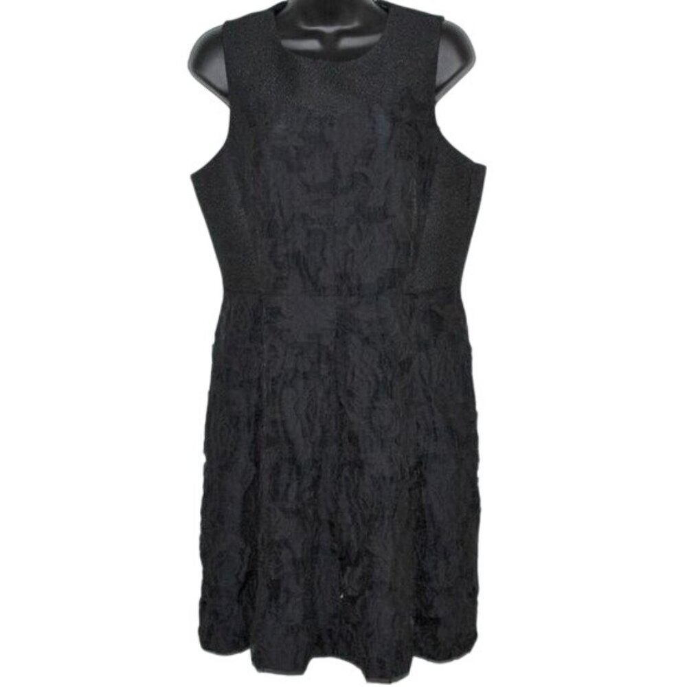 H&M Size 12 Fitted Black Brocade Rose Fabric Overlay Sleeveless Cocktail Dress